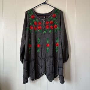 Sacred Threads Chain Stitch Floral Peasant Blouse